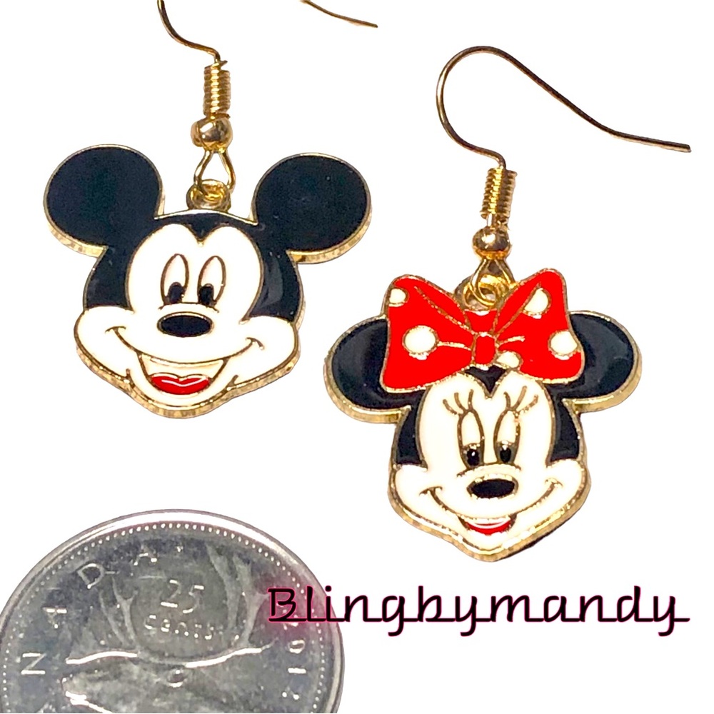 Betsey Johnson style Minnie and Mickey earrings,nickel free hook,cute!